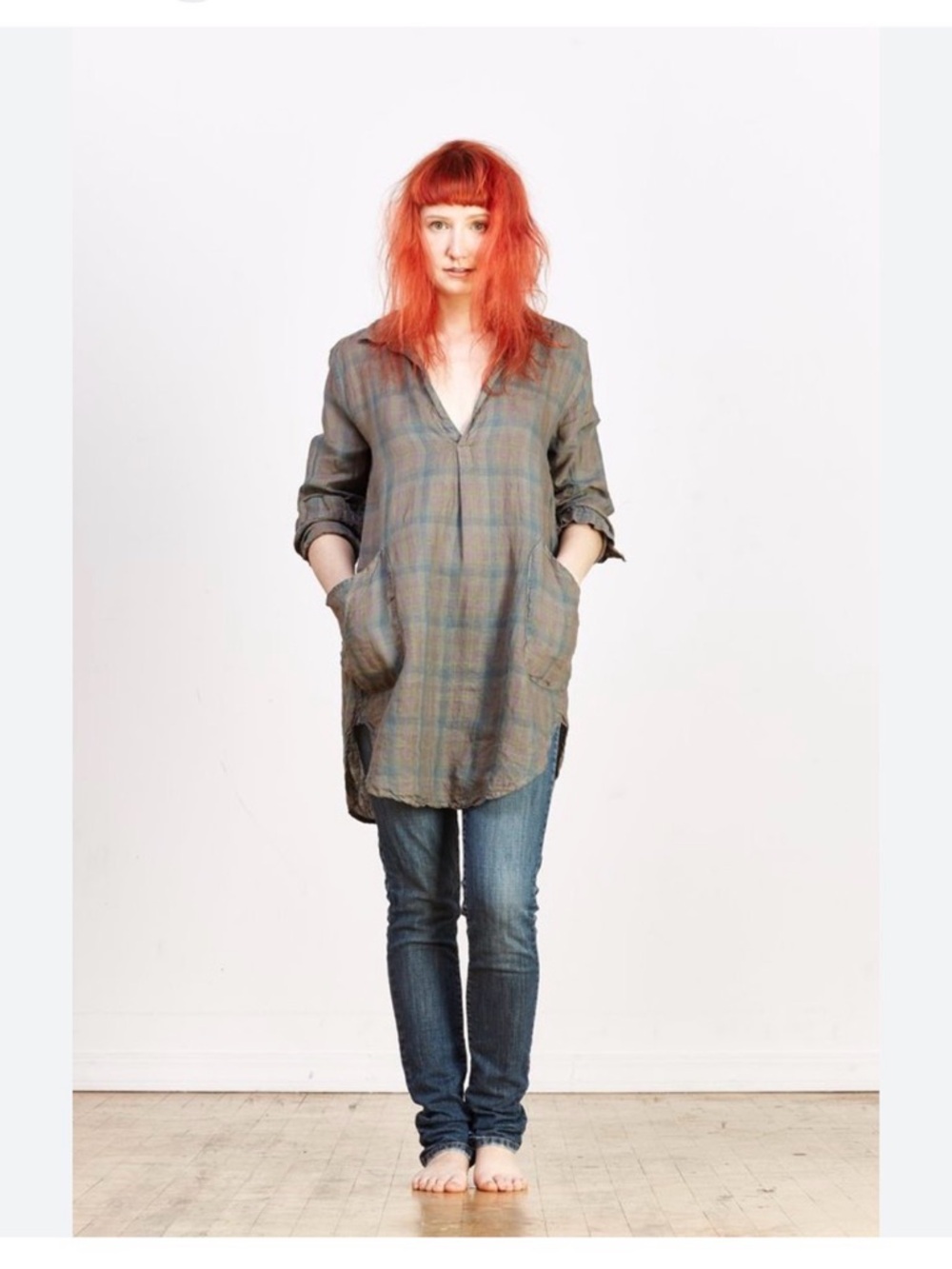 CP Shades Teton Plaid Linen Cotton Tunic in Millstone medium $172
